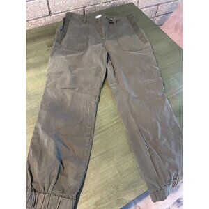 Anthropologie Green Casual Pants With Elastic Hem Size 12 UK 16 EU 44 Cotton Ble
